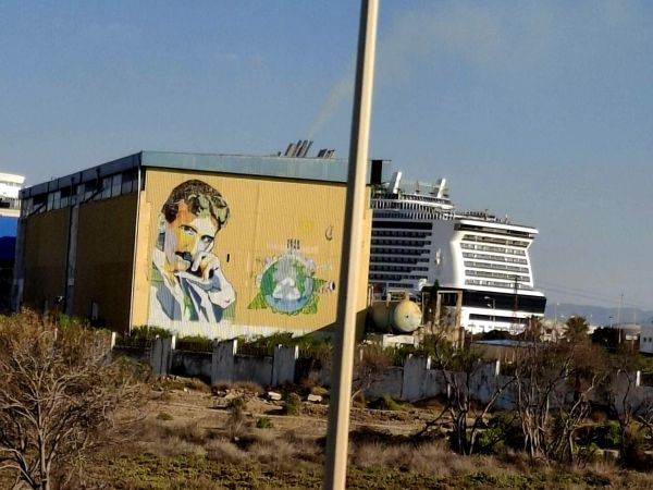 Nikola Tesla mural in Tunis power plant