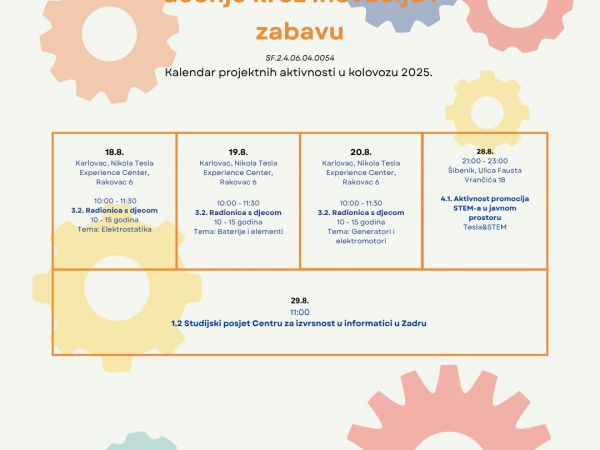 Stigao je kalendar projektnih aktivnosti za mjesec kolovoz 2025.!